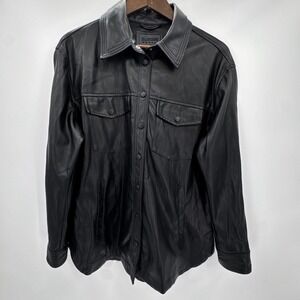 Blank NYC Faux Leather Shacket Womens Medium Black Fleece Lined Snap Button